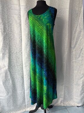 Green and Blue Patterned Maxi Dress